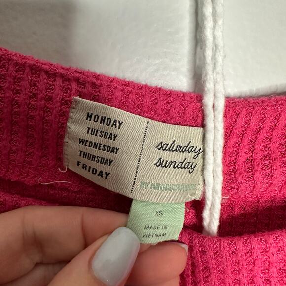 Anthropologie Saturday‎ Sunday Women’s Pink Waffle Long Sleeve and Short Set XS - Picture 8 of 9